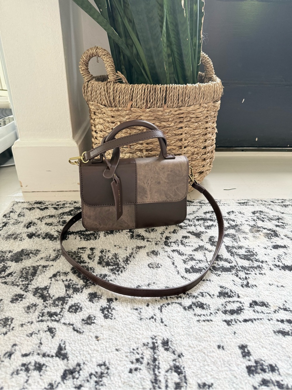 Brown Patchwork Faux Leather Crossbody Handbag